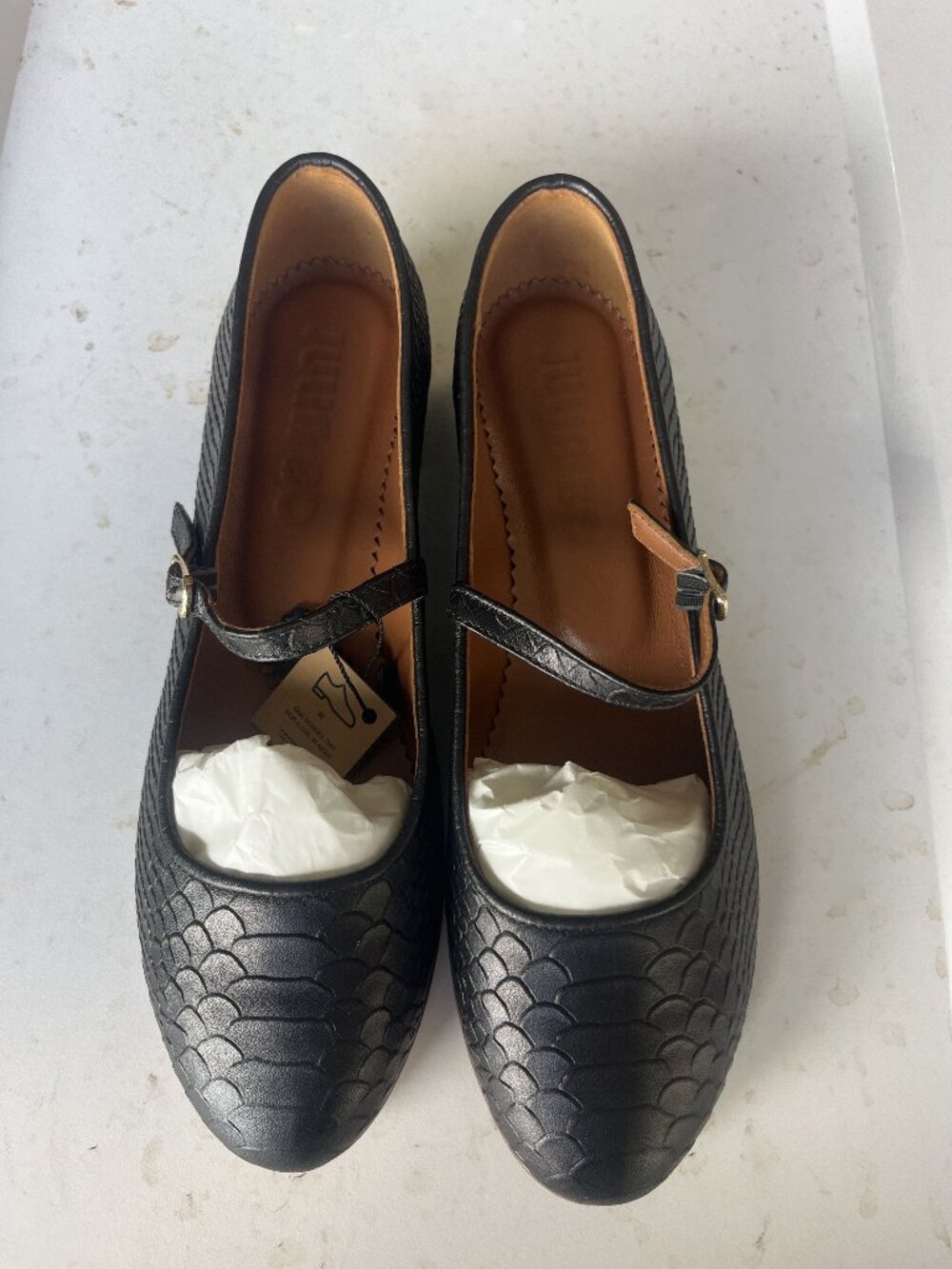 Women's black leather ballet flats, Mary Jane shoes, EU 42